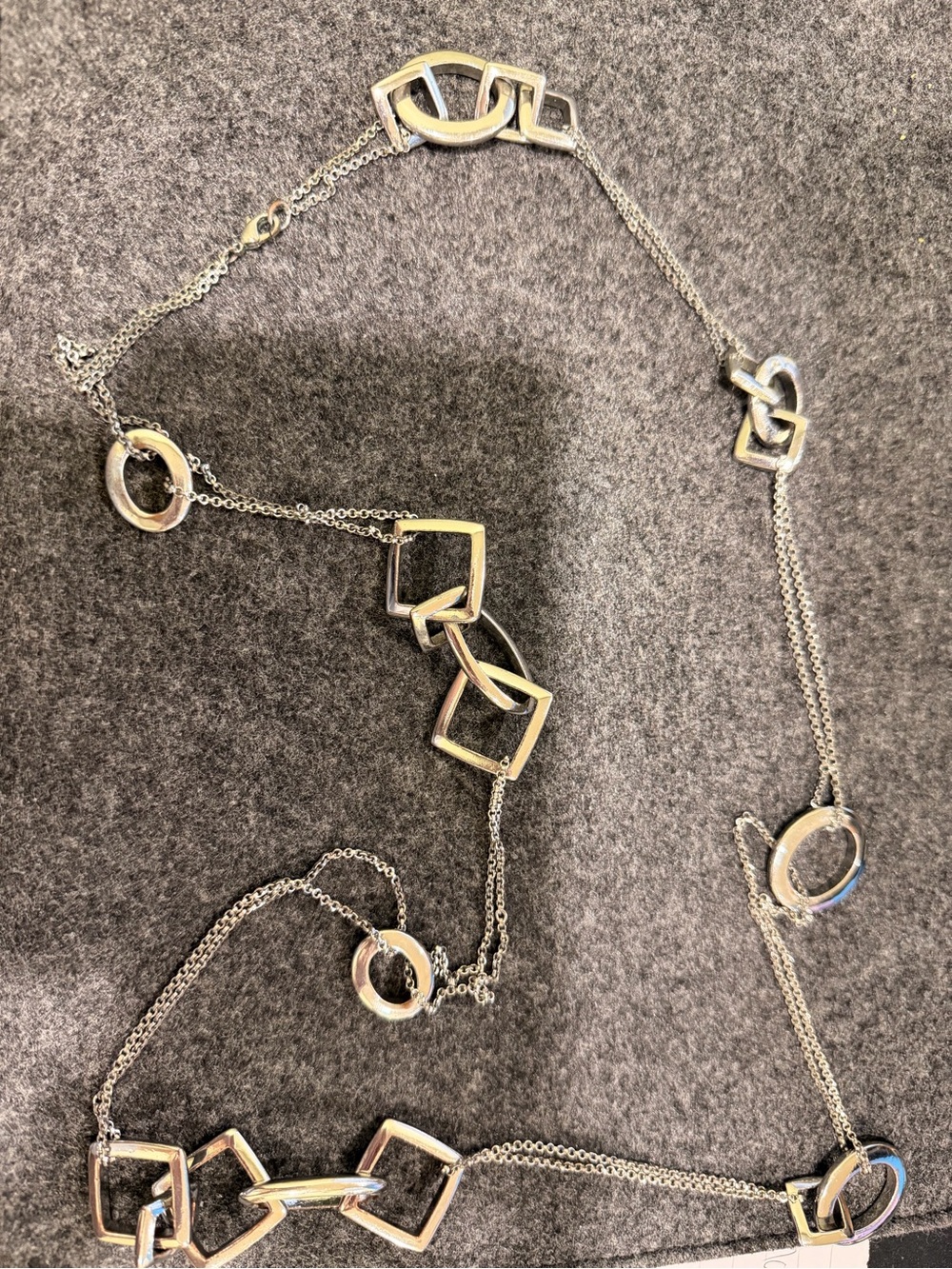 Silver Linked Geometric Long Necklace - Women's Jewelry